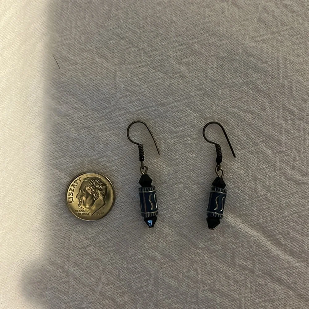 Beaded earrings, costume jewelry, tarnished.